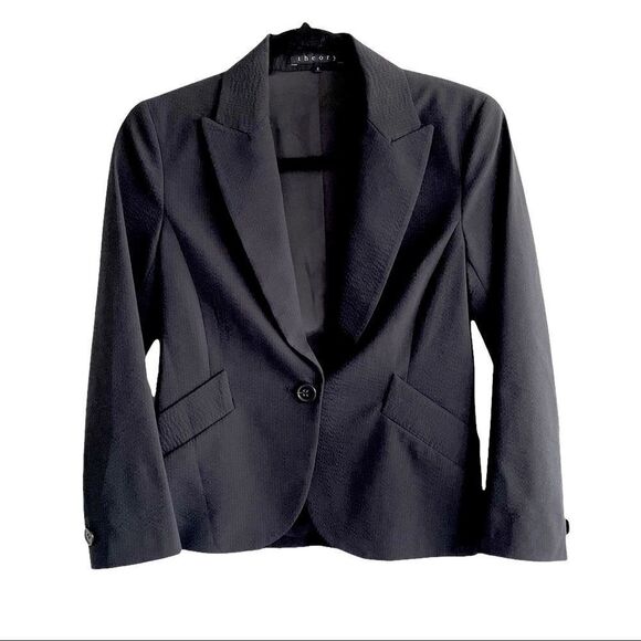 Theory Wool Stretch Cropped Boyfriend Blazer Black Pinstripe 2 - Picture 5 of 12